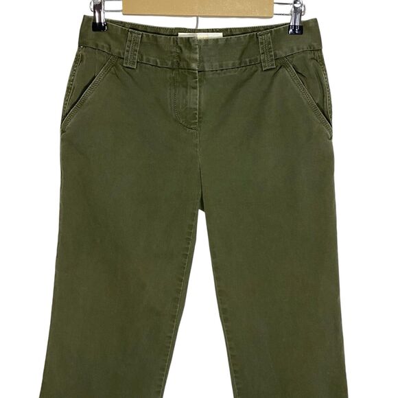 Vtg J Crew Pants Y2K Womens 2 Olive Green Cropped Capri Twill Chino Preppy 90s - Picture 4 of 8